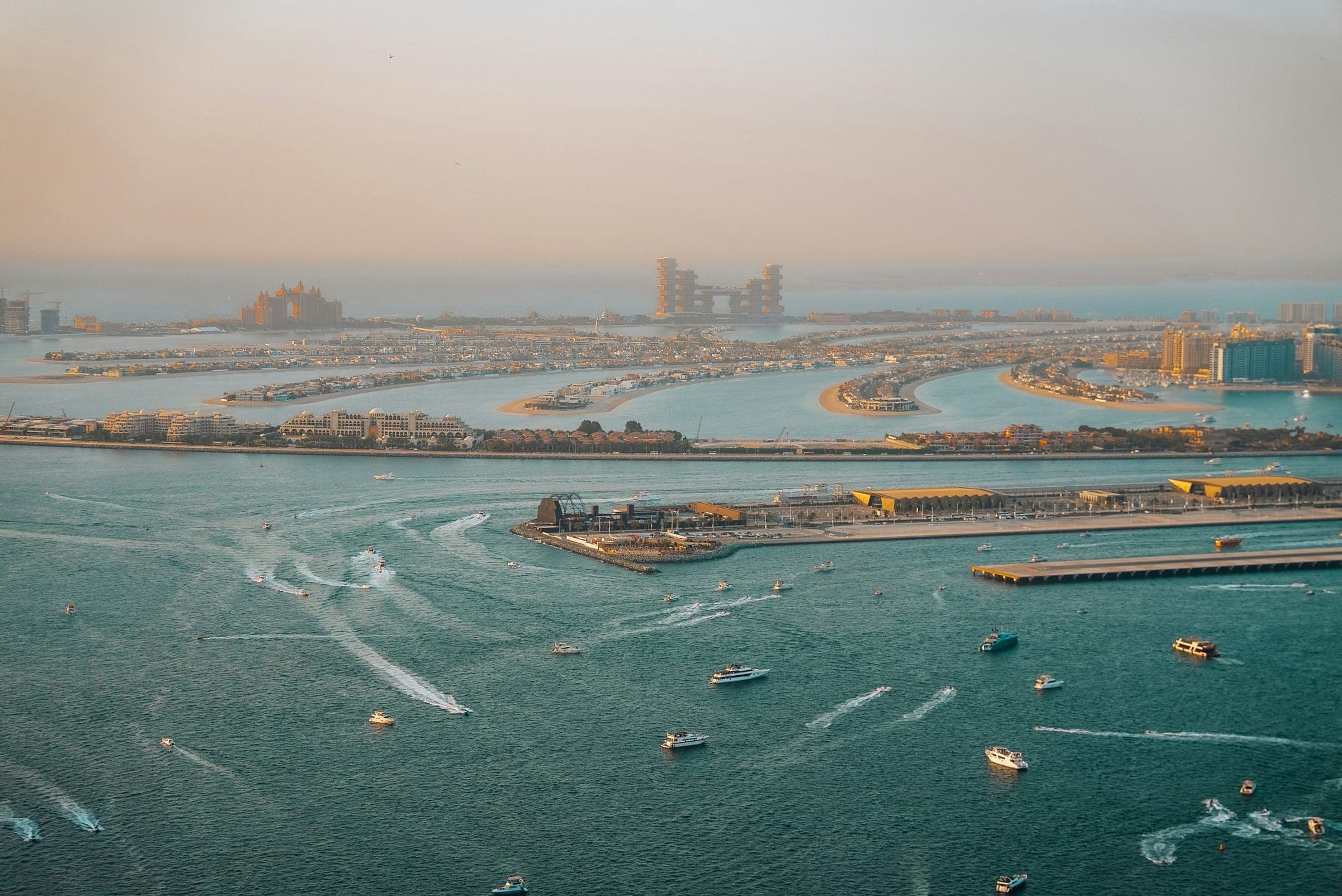 Palm Jumeirah and the Dubai coastline from the air